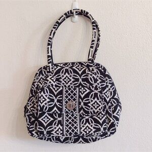 Vera Bradley Black White Geometric Tile Design Satchel Handbag Purse Twist Lock